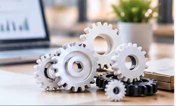 Interlocking gears representing workflow automation and process improvement.