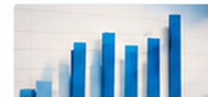 Blue bar chart illustrating data growth.