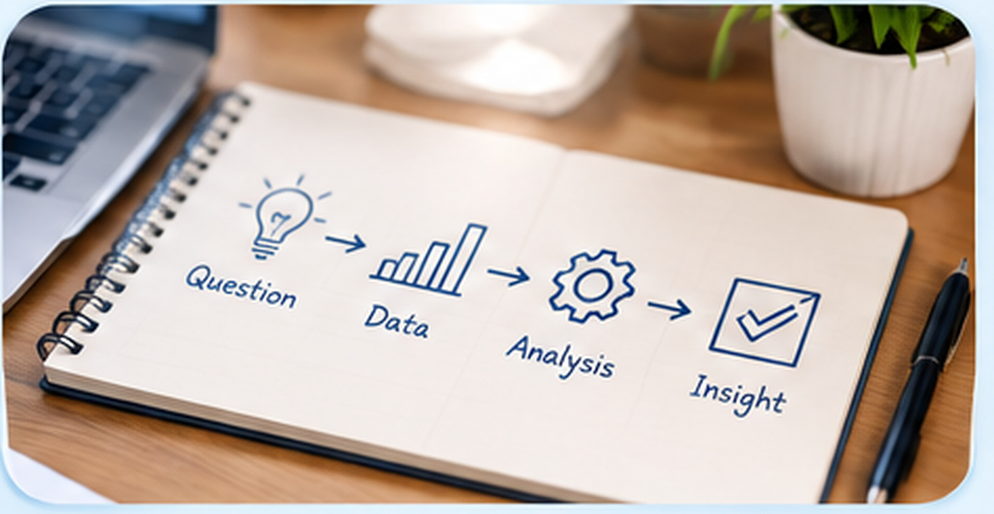 Notebook illustrating a question-to-data-to-analysis-to-insight workflow.